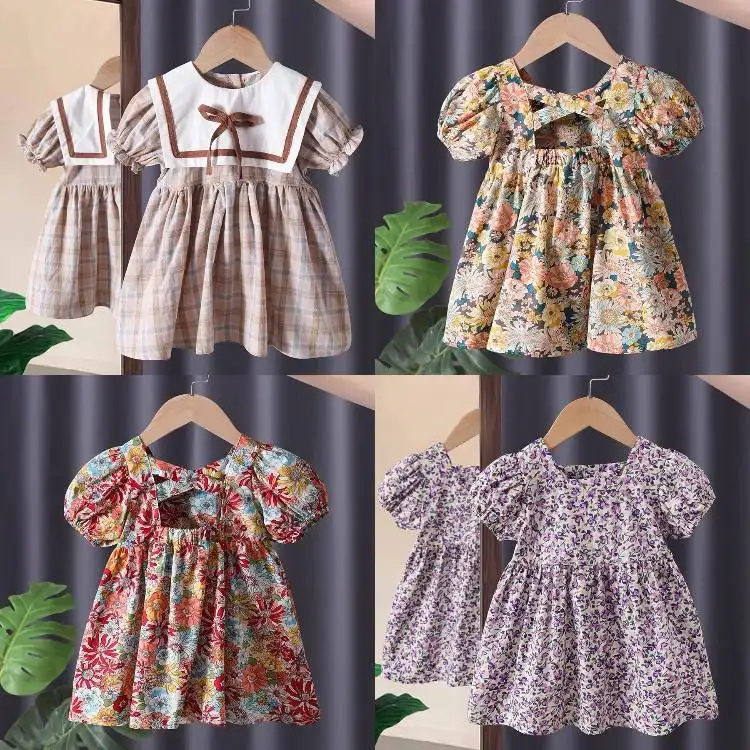 2023 Frühling Säuglings kleidung Mode Kinder kleid 100% Baumwolle Stickerei Bubble Sleeve Baby kleid