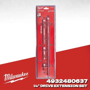 <strong>MILWAUKEE</strong> 4932480637 Drive Extension <strong>Set</strong> 4 Pcs Hand Tools <strong>Socket</strong> <strong>Milwaukee</strong> Power Tool Accessories 48-22-9340 - Product Image 1