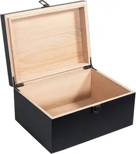 Wooden Large Keepsake Box Black Decorative Box Wooden Vintage Handmade Craft Large Wood Box With Lock For Jewelry Gift