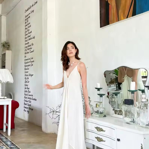 Robe Maxi en Coton avec Ceinture et Teinture à Dos Nu avec Motif Solide, Marque Privée OEM au Design Fantaisie, Taille Naturelle à Vendre - Product Image 1