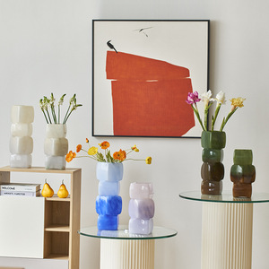 Medieval Style Gradient Color Geometric <b>square</b> <b>Vase</b> Dining Table Soft Decoration Hotel Countertop Decoration Glass <b>Vase</b> - Product Image 4
