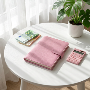 Carpeta de piel sintética A6 Pebble para ahorrar dinero, con organizador multibolsillos y anillas doradas de 35 mm, funda para agendas y planificador. - Product Image 4