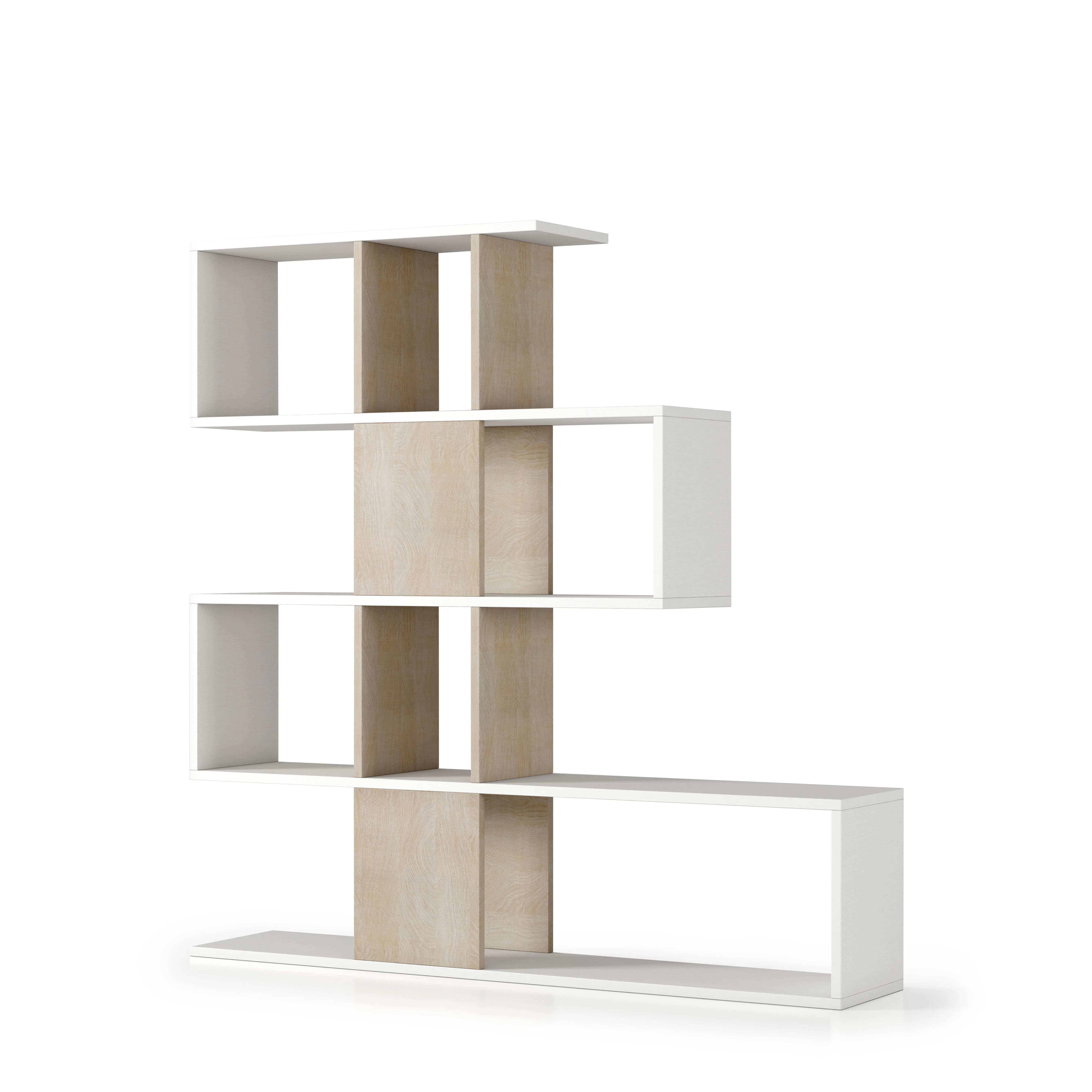 Mueble de madera de roble blanco hecho en Italia, estantería, estantería, exhibición, sala de estar