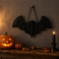 Ornement de chauve-souris noir tressé à la main, décoration murale pour fête d'Halloween, en osier, à suspendre, pour usage intérieur, écologique, imperméable, vente en gros OEM