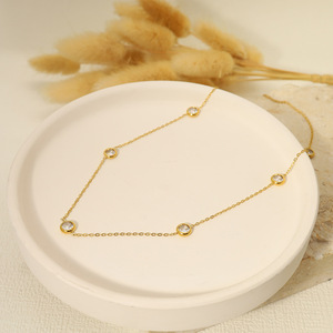 Collar de Acero Inoxidable Chapado en Oro de 18K con Piedra Redonda de Circonita Cúbica para Mujer, Impermeable e Hipoalergénico - Product Image 2