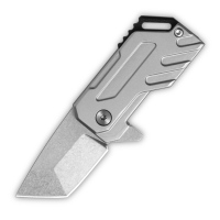 Mini couteau de poche pliant à lame Tanto en acier D2, épaisseur 4 mm, manche en acier inoxydable finition Stone Wash, ouverture par glissement, porte-clés EDC pour extérieur