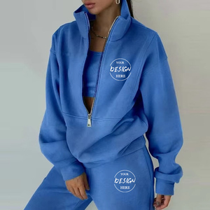 Biểu Tượng Tùy Chỉnh Thời Trang Kích Thước Lớn Mùa Đông Tracksuit Nửa Dây Kéo Lông Cừu Áo Và Quần Bó Sát Thiết Lập Thoải Mái 2-Mảnh Thiết Lập - Product Image 1