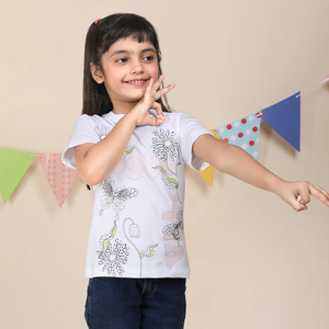 เสื้อยืดคอกลมสำหรับเด็กผู้หญิงผ้าฝ้าย100% ใหม่มาแรงวิธีการพิมพ์ที่แตกต่างกันและวัสดุในมือ - Product Image 1