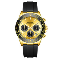 Reloj de Pulsera para Hombre, Estilo Ejecutivo, con Cronógrafo de Cuarzo, Caja de Aleación, Cristal Mineral, Esfera con Indicadores, 43 mm, Resistente al Agua hasta 30 m, Correa de Silicona