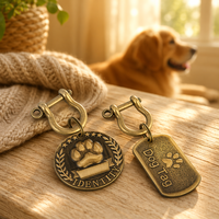 Placa de identificación para perros con huella de pata grabada con láser de aleación de zinc, etiqueta de identidad y llavero, para envíos internacionales