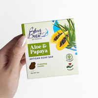 Boîtes d'emballage personnalisées gratuites en papier recyclé pour savon, avec fenêtre découpée irrégulière, impression UV, boîte cadeau haut de gamme pour savon artisanal