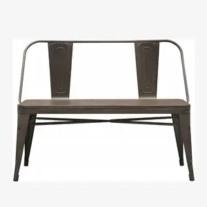 Vintage design durable iron frame wooden seat outdoor garden restaurant metal base narrow dining industrial bench