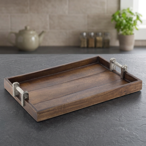 B.S INTERNATIONAL Bandeja Rectangular de Madera Pura Moderna, Ecológica y Hecha a Mano de Alta Calidad, Grabada, Multifuncional y Pulida - Product Image 1