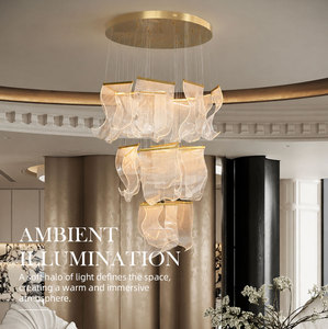 Lámpara colgante de cristal estilo arte moderno con cinta de cristal, LED regulable, para techos altos, decoración de vestíbulo de villa, escalera. - Product Image 2
