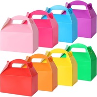 Boîte cadeau rectangulaire rigide à toit en pignon de 16 pièces en papier couché, faite à la main, avec poignée personnalisable, pour collations, bonbons et jouets pour enfants, quatre couleurs