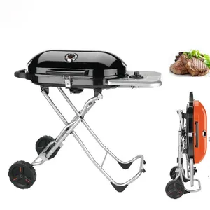 Klappbarer Stahl-Raumofen mit Doppelplatte BBQ Grill Grill-Combo-Schneckengrill mit Drehscheibe für Terrasse Garten-Gasgrill