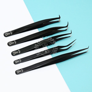 Pince à épiler à pointe fibre 45 90 degrés pour extension de cils pince à épiler Volume noir pince à épiler Mega Volume Boot pince à épiler classique - Product Image 1