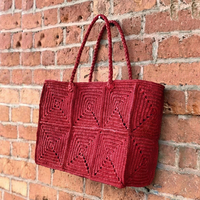 Sac fourre-tout bohème au crochet, couleur unie, sac à main pour femme, toutes saisons, sac de shopping, doublure en polyester, fermeture personnalisée, 30x20x10cm