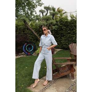 Overoles de Mezclilla Azul para Mujer al por Mayor, 100% Algodón, Transpirables, Estilo Simple - Product Image 4