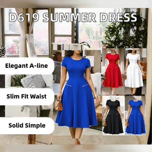 D619 Nouvelle Collection Robes de Soirée Élégantes et Décontractées Printemps-Été pour Femmes, Col Rond, Taille Cintrée, Coupe Trapèze Unie - Product Image 2