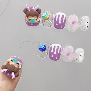 Hecho a mano cubierta completa prensa falsa Artificial en la punta de las uñas reutilizable uñas francesas flor Acrílico falso magnético Rhinestone <span class=keywords><strong>bailarina</strong></span> - Product Image 6