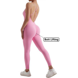 <span class=keywords><strong>Pagliaccetto</strong></span> per abbigliamento <span class=keywords><strong>da</strong></span> allenamento personalizzato senza maniche a V con scricchiolatura a scricchiola per palestra completo Fitness Yoga tuta di un pezzo per le donne - Product Image 4