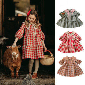 Nuovo Arrivo Autunno/Inverno: Abito in Cotone e Lino Stile Lolita a Quadri per Ragazze, con Raffinato Ricamo e Colletto <span class=keywords><strong>Peter</strong></span> Pan - Product Image 2