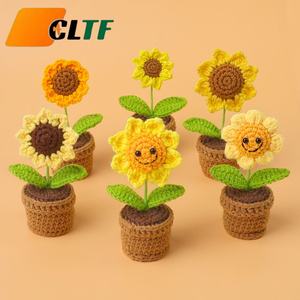 Tournesols et tulipes au crochet faits à la main, <span class=keywords><strong>mini</strong></span>-plante <span class=keywords><strong>en</strong></span> <span class=keywords><strong>pot</strong></span>, décoration d'intérieur, cadeaux pour la Saint-Valentin, Noël, fleur au crochet, <span class=keywords><strong>tournesol</strong></span> - Product Image 1