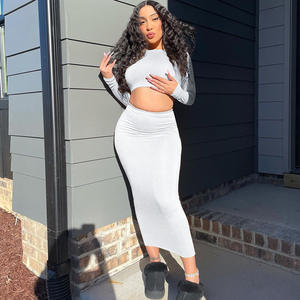 Trend ing Long Skirt Zweiteiliges Set Frühling Damen bekleidung Fashion Solid 2-teiliger Freizeit rock Anzug Logo Bedrucktes Maxirock-Set - Product Image 5