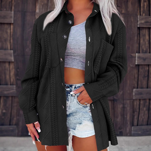 Cárdigan de Punto con Cuello Solapa y Botones para Mujer, Tallas Grandes, Color Sólido, Estilo Casual, Otoño-Invierno, Dropshipping Shopify - Product Image 4