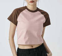 Couleur personnalisée Bloqué Épaule Manches Courtes Couple T-shirt Crop Top À Manches Courtes Tshirt