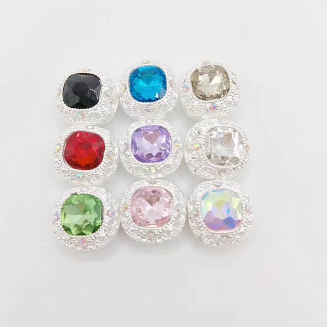 Double-Sided DIY Alloy Silver-Plated Beaded Phone Chain Pendant Bead Pen Spacer Accessory Square Colored Fashion Pendants Charms