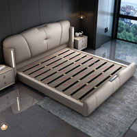 Lit double king-size moderne de luxe en cuir, inclinable et réglable, avec sommier épaissi et tiroirs de rangement