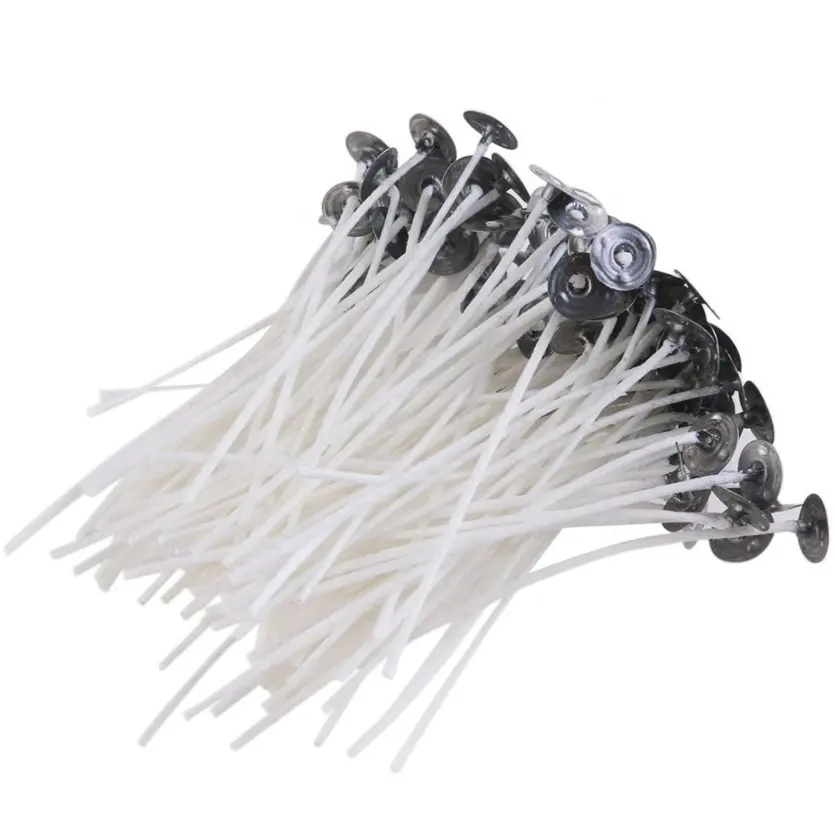 Atacado Candle Wicks 100% Algodão Para Fazer Vela Com Suporte De Metal wick 100pcs por saco