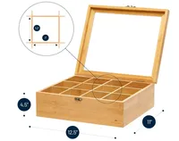 Boîte de rangement pour thé en bambou éco-responsable avec fenêtre de visualisation en acrylique transparent, 12 compartiments rectangulaires pour thé en vrac et thé en sachet