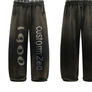 Premium Heavyweight Vintage Wash Large Graphic Font Print <strong>Brown</strong> Loose Fit Sweatpants <strong>Joggers</strong> for Men Support Custom Logo - Product Image 1