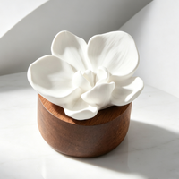 Diffuseur de parfum Finru en pierre aromatique avec base en bois, fleur en porcelaine, parfum d'ambiance pour la maison, huile essentielle parfumée, cadeau en gros
