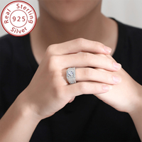 Cincin pria Hip Hop, Moissanite 1-5ct berongga penuh batu bintang penuh perak murni 925 untuk perhiasan pernikahan pria