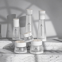 Ensemble de soins de la peau personnalisé de luxe : flacons et pots en verre mat pour lotion hydratante et crème pour le visage, avec processus d'électrodéposition à dégradé