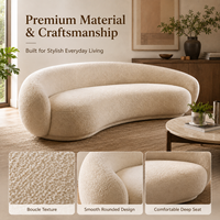 Sofá Curvo de Terciopelo Bouclé, Textura Suave y Texturizada, Tapicería Premium, Forma de Media Luna Profunda, Sin Patas, Acogedor y Elegante para Sala de Estar