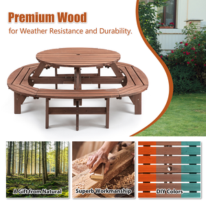 12-Person Modern Portable <b>Round</b> <b>Outdoor</b> Wooden Picnic <b>Table</b> for Patio Backyard Garden - Product Image 4