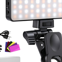 Lampe LED Selfie pour Téléphone Rechargeable 3000mAh 2500-9000K, Lumière d'Appoint à Clipser avec Films de Couleur/Diffuseur CRI95+ Dimmable 12W ABS