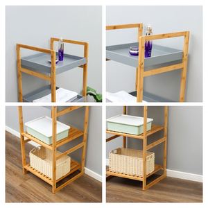 Estante de Almacenamiento Gris Resistente de 4 Niveles, Estantería de Bambú para Cocina, Baño, Sala de Estar - Product Image 6