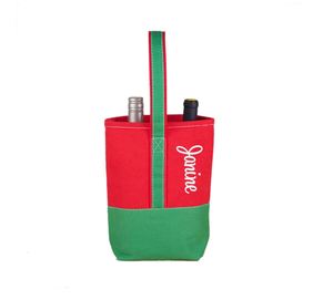 Personalized Classic Durable <b>Christmas</b> Tote Custom Embroidered Stylish Two <b>Bottle</b> Canvas Wine Carrier <b>Bag</b> With Handle - Product Image 5