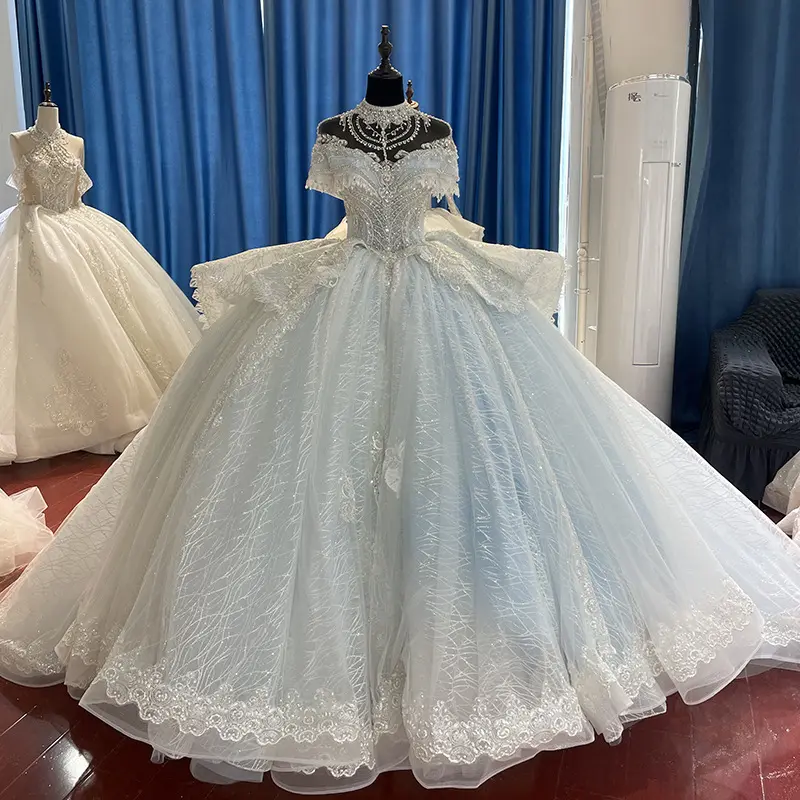 SUNNY Light Blue 2023 Nuevo vestido de novia Cubierta Brazos Tamaño grande Vestido de novia adelgazante