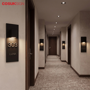 <span class=keywords><strong>Plaque</strong></span> de porte d'hôtel moderne en 3D, base en tôle, numéro de chambre en acier inoxydable en relief - Product Image 1