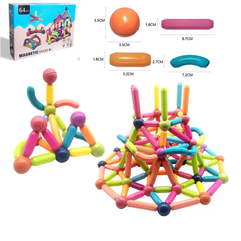 64PCS स्मार्ट चुंबकीय गेंद रॉड खिलौने शैक्षिक चुंबकीय खिलौने बच्चों के लिए 3D विधानसभा इमारत ब्लॉकों चुंबकीय गेंदों और छड़ी