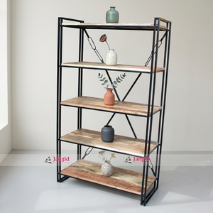 Étagère à livres moderne en fer et en bois, vitrine de présentation, étagère de rangement, meuble léger, artisanat indien fait main - Product Image 4