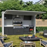 Îlot de cuisine extérieur professionnel, écologique, imperméable, ignifuge, portable, en aluminium et verre, avec barbecue, meubles modulaires pour repas