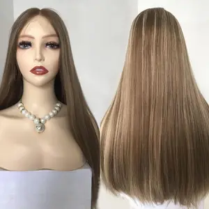 LX115 Wig kecantikan mewah pabrik rambut pirang terjangkau rambut Eropa manusia Kosher Swiss HD renda atas Wig Yahudi